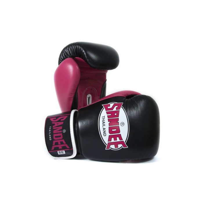 Sandee Neon Leather Boxing Gloves Black Pink Muay Thai Kickboxing Training