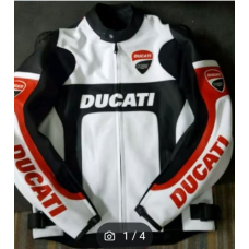 Ducati Black And White Custom Made Best Quality Racing Leather Jacket For Mens
