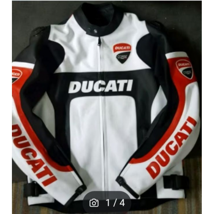 Ducati Black And White Custom Made Best Quality Racing Leather Jacket For Mens