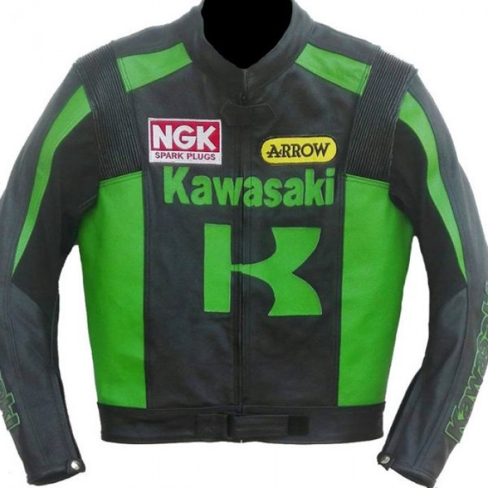 Kawasaki Armored Leather Motorcycle Jacket Men Racing Biker Leather Jacket