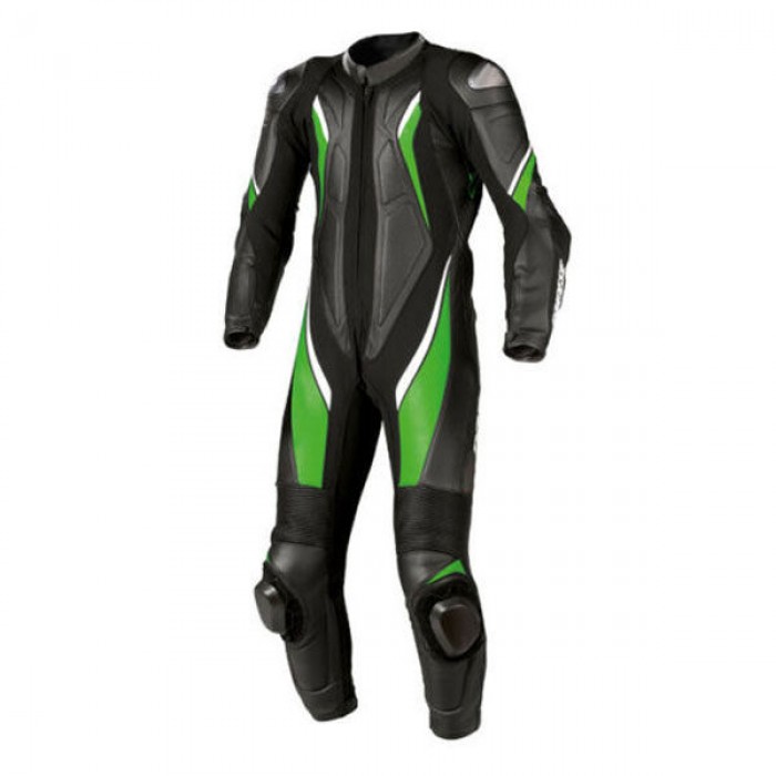 Motorcycle Jacket Mens Black And Green Color Leather Motorbike Racing Suit