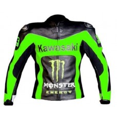 Mens Green Black Kawasaki  Ninja Motorcycle Racing Leather Jacket