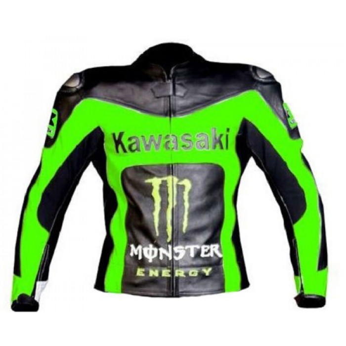 Mens Green Black Kawasaki  Ninja Motorcycle Racing Leather Jacket