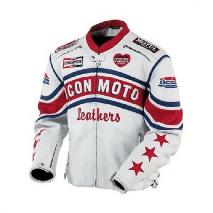 White Icon Moto Leather Jacket With CE Armor Icon Daytona Jacket