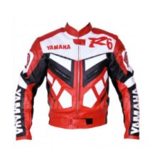 Yamaha YZF Red Motorcycle Racing Cowhide Leather Biker Jacket