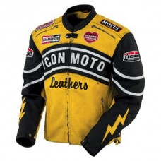 Yellow Icon Moto Leather Jacket With CE Armor Icon Daytona Jacket