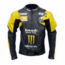 Kawasaki Yellow And Black  Biker Leather Jacket
