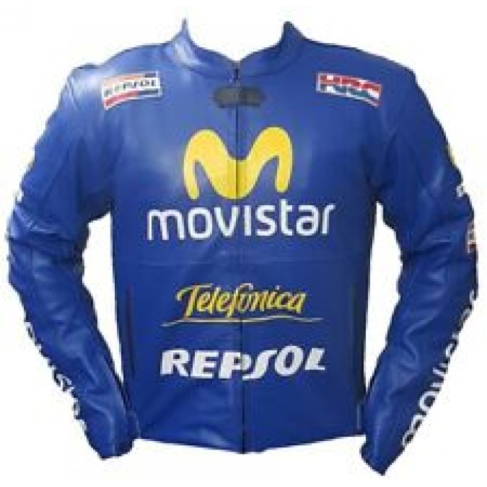 Movistar Custom Made Best Quality Racing Leather Jacket For Mens