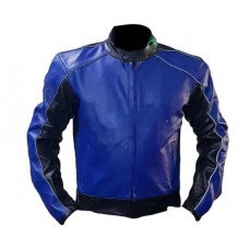 Blue-White Mens Medium  Leather Jacket