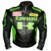 Kawasaki Black Geen Motorcycle Leather Jacket Men's