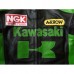 Kawasaki Black Geen Motorcycle Leather Jacket Men's