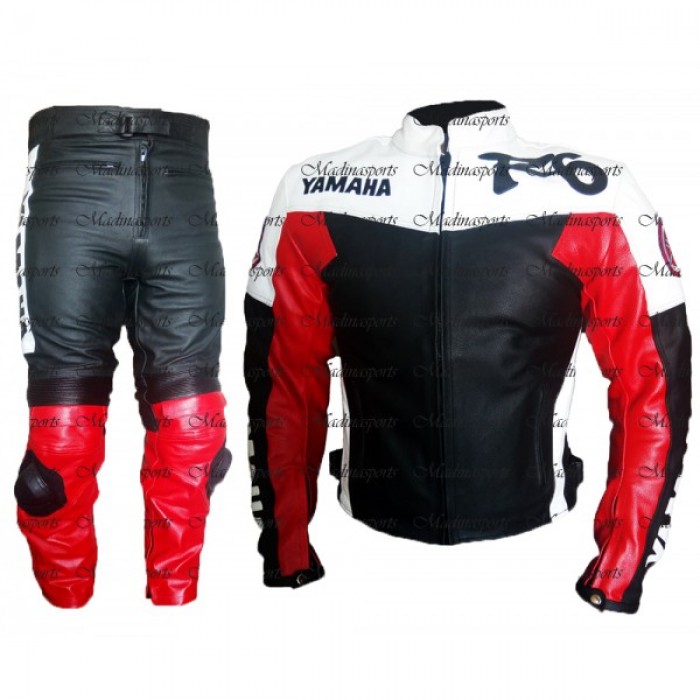 Yama Motorcycle Jacket For Men R6 Red & White Biker Leather Suit