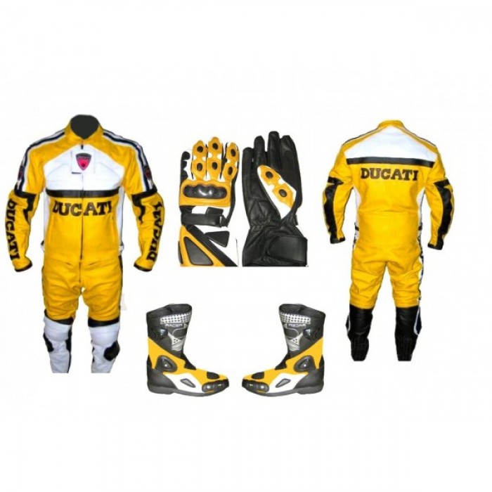 Mens ducati yellow motorcycle leather biker suit