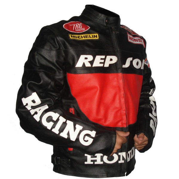 Honda Racing Classic Black Leather Motorcycle Jacket