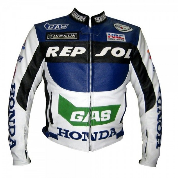 Honda Gas Repsol White Blue Leather jacket