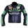 Cowhide team black and green sports biker leather jacket