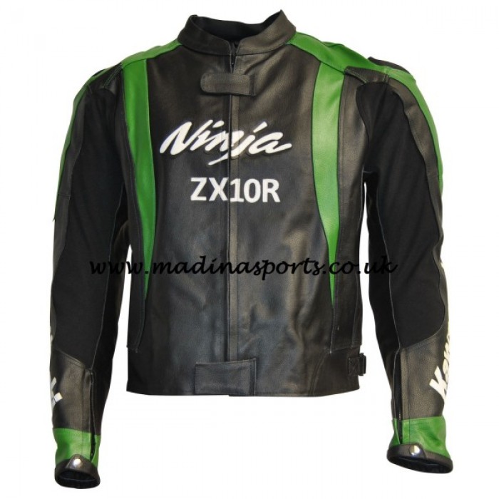 Ninja Motorcycle Mens Black Green Racing Biker Leather Jacket