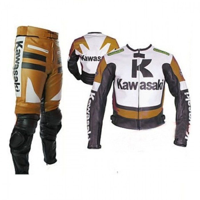 cowhide leather jacket mens Motorcycle Leather Biker Racing Suit white & tan