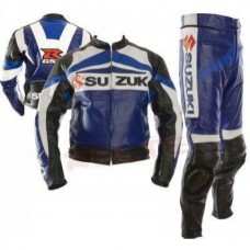Suzuki Blue Biker Two Peace Leather Suit S To 6XL