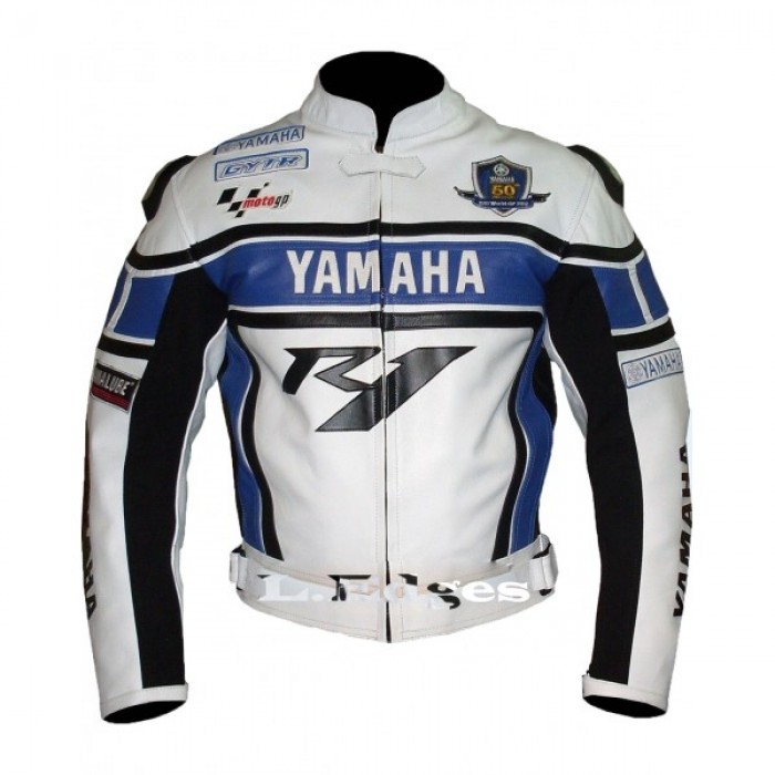 Yamaha Blue R1 Motorbike Motorcycle Biker LEATHER Jacket