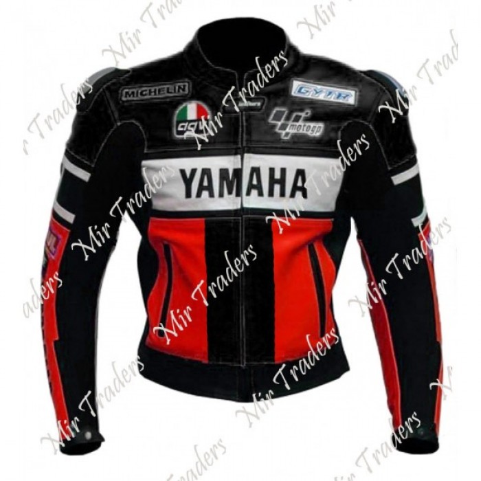 Yamaha 46 Red Black Biker Leather Jacket Men's