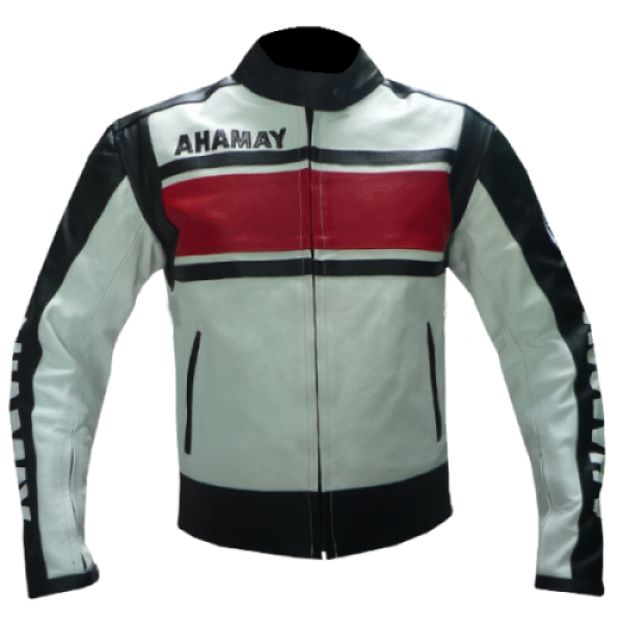 Motorcycle Jacket For Men WHITE AND RED BIKER LEATHER JACKET