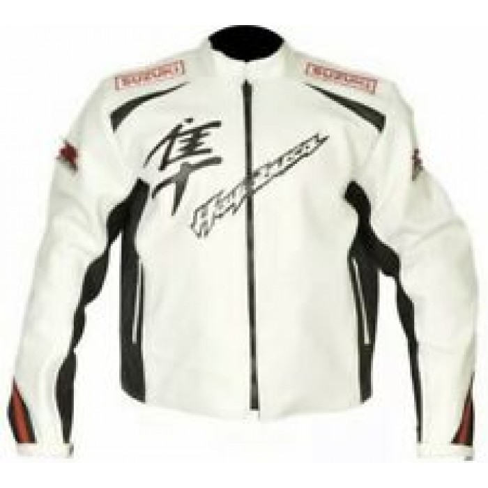 White Hayabusa Custom Made Best Quality Racing Leather Jacket For Mens