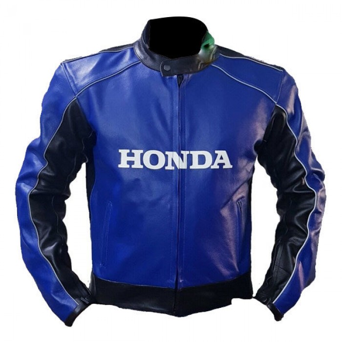 Cowhide Honda Blue Racing Motorbike Leather Jacket