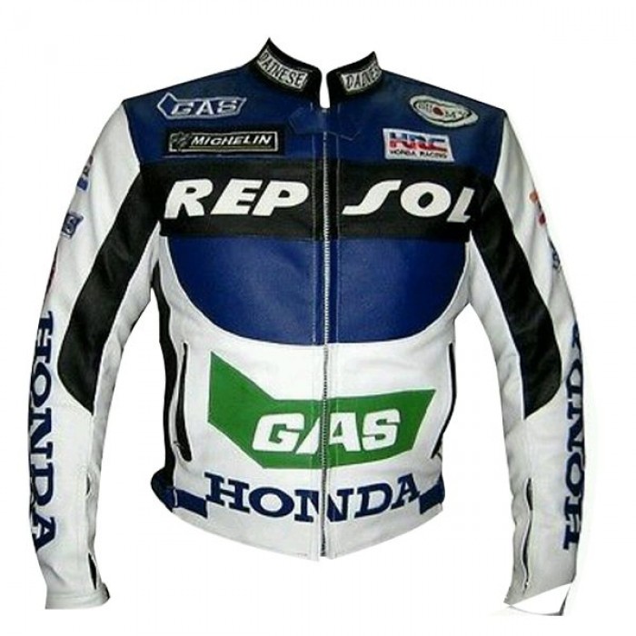 Honda Repsol Gas Motorcycle Biker Leather Jacket