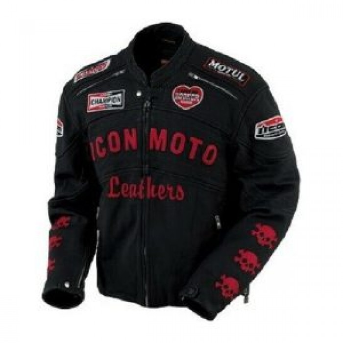 Black Icon Moto Leather Jacket With CE Armor Icon Daytona Jacket